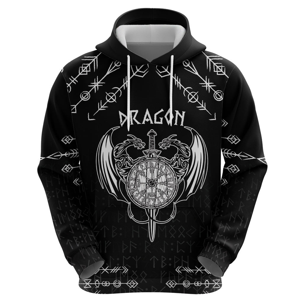 (Custom) Viking Dragon with Sword Black Scandinavian Tattoo Viking Hoodie