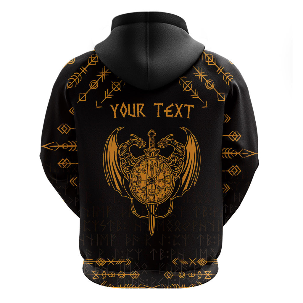 (Custom) Viking Dragon Zipper with Sword Gold Scandinavian Tattoo Viking Hoodie