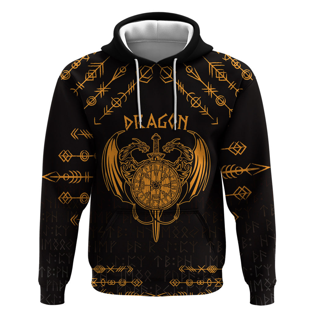 (Custom) Viking Dragon Zipper with Sword Gold Scandinavian Tattoo Viking Hoodie