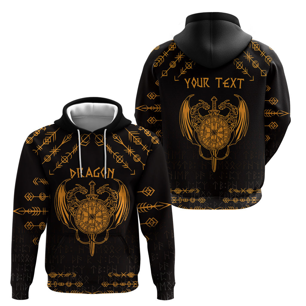 (Custom) Viking Dragon Zipper with Sword Gold Scandinavian Tattoo Viking Hoodie