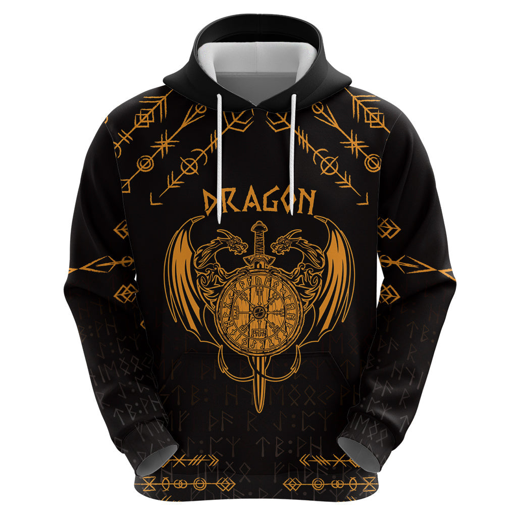 (Custom) Viking Dragon Zipper with Sword Gold Scandinavian Tattoo Viking Hoodie