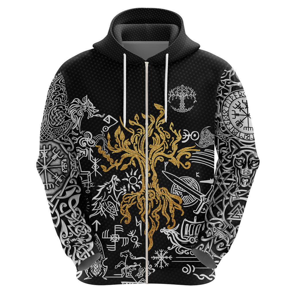 Yggdrasil Pattern And Ancient Rune Black Viking Hoodie