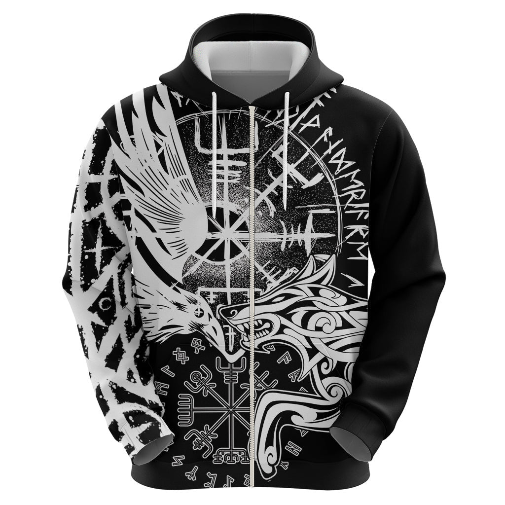 Vikings Raven and Wolf with Aegishjalmur Unique Viking Hoodie