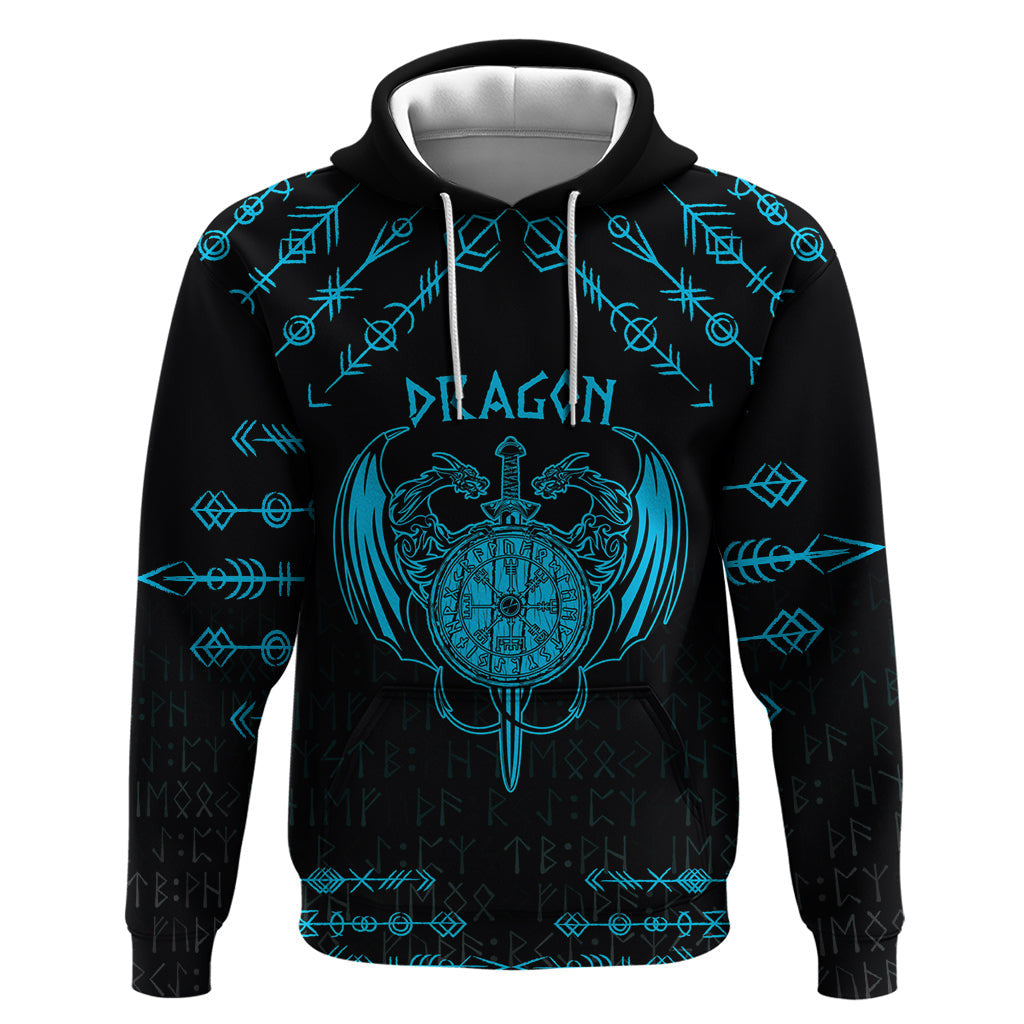 (Custom) Viking Dragon Zipper with Sword Blue Scandinavian Tattoo Viking Hoodie