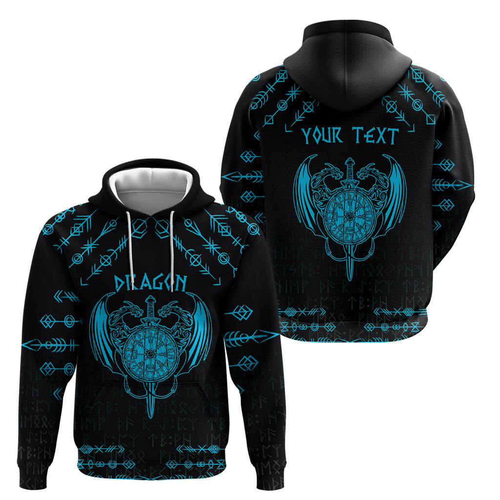 (Custom) Viking Dragon Zipper with Sword Blue Scandinavian Tattoo Viking Hoodie