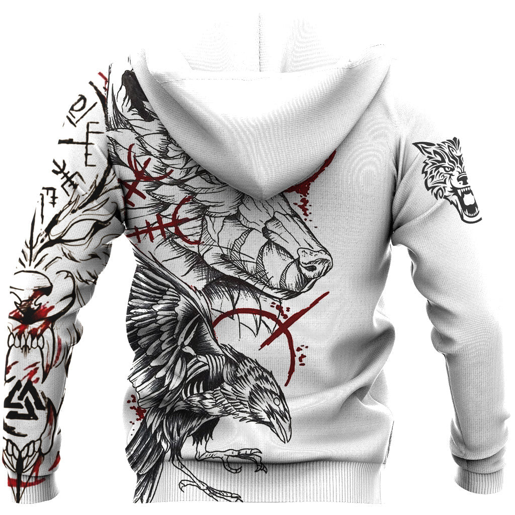 Viking Style - Fenrir and Raven Blood Tattoo Hoodie A39 VKNGB