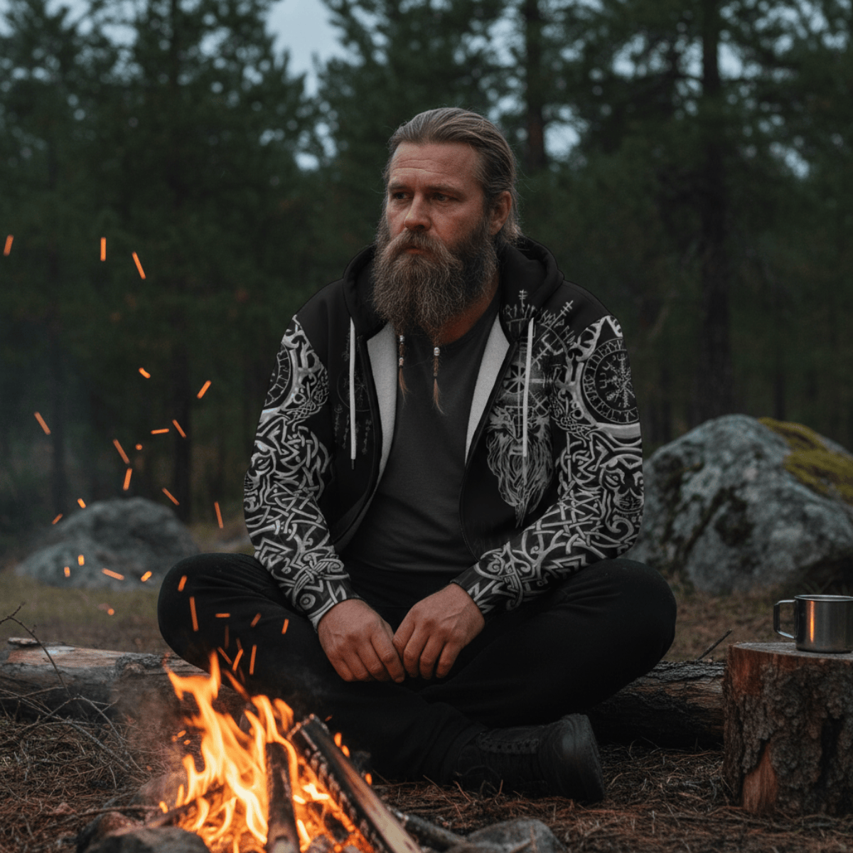 Viking Style Zip Hoodie - Viking Compass Vegvisir Tattoo New Hoodie A39 VKNGB