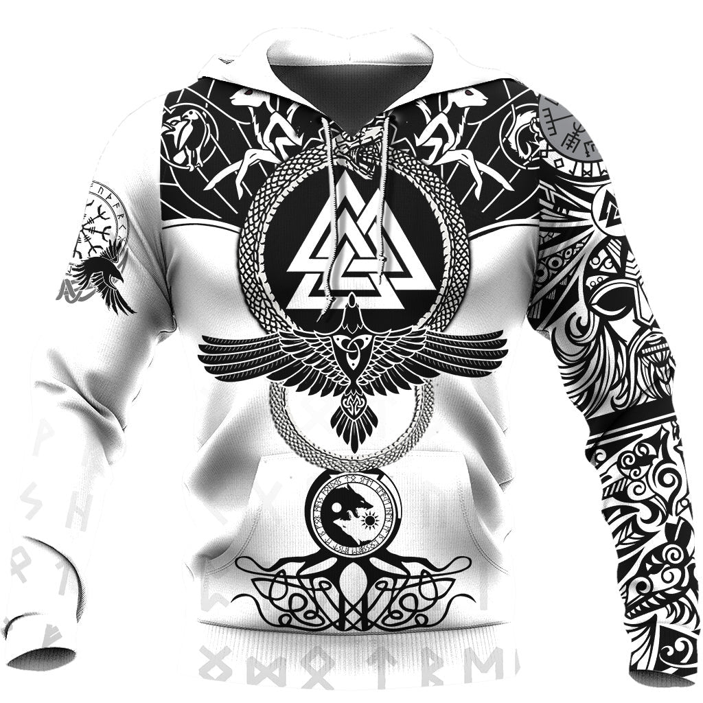Viking Style Hoodie - Ouroboros Raven and Valknut Tattoo A39 VKNGB