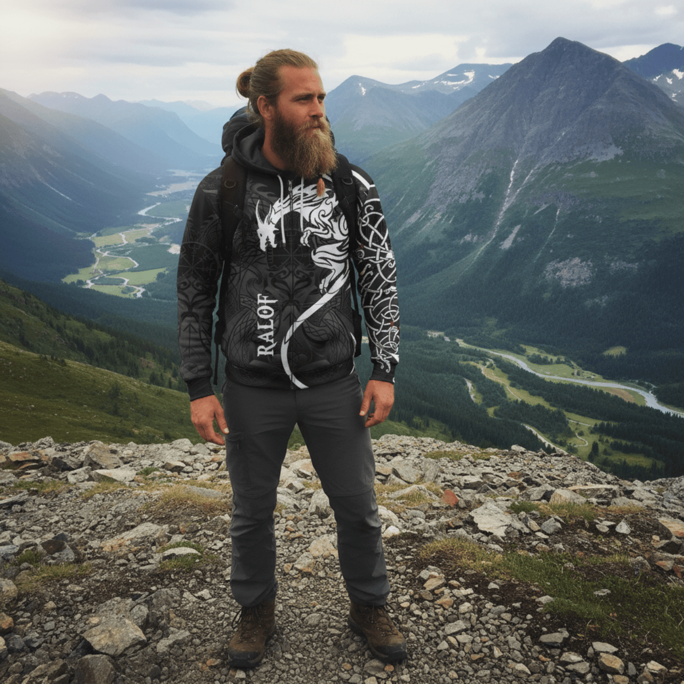 Custom Viking Style Zip Hoodie - Dragon Tattoo A39 VKNGB
