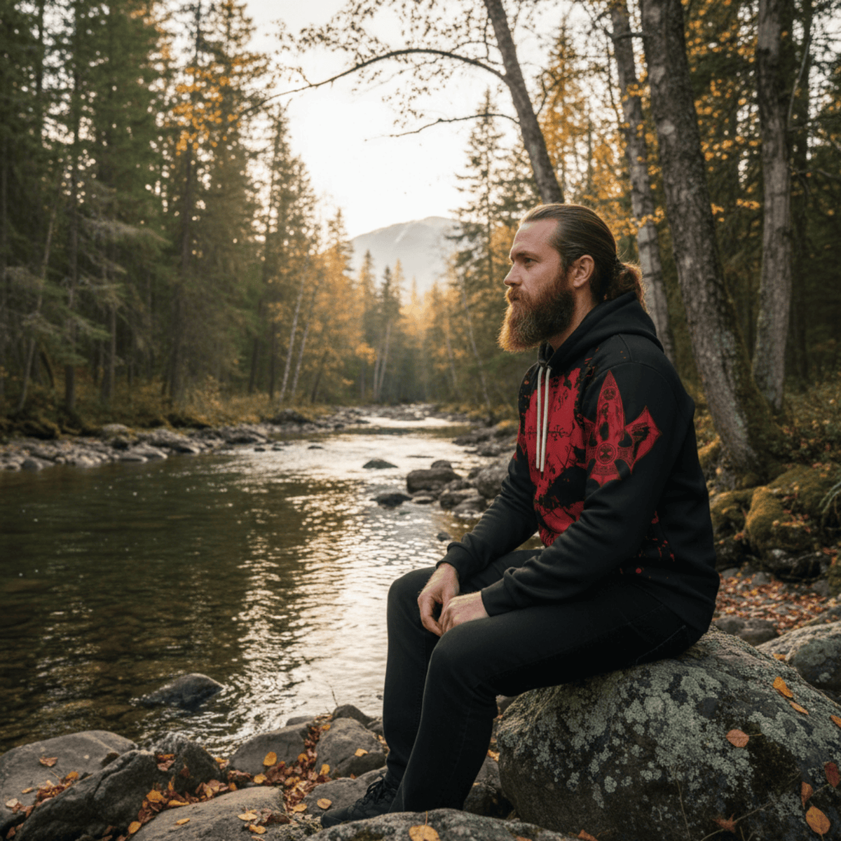 Viking Style Pullover Hoodie - Viking Skull Punisher Blood and Vegvisir A39 VKNGB