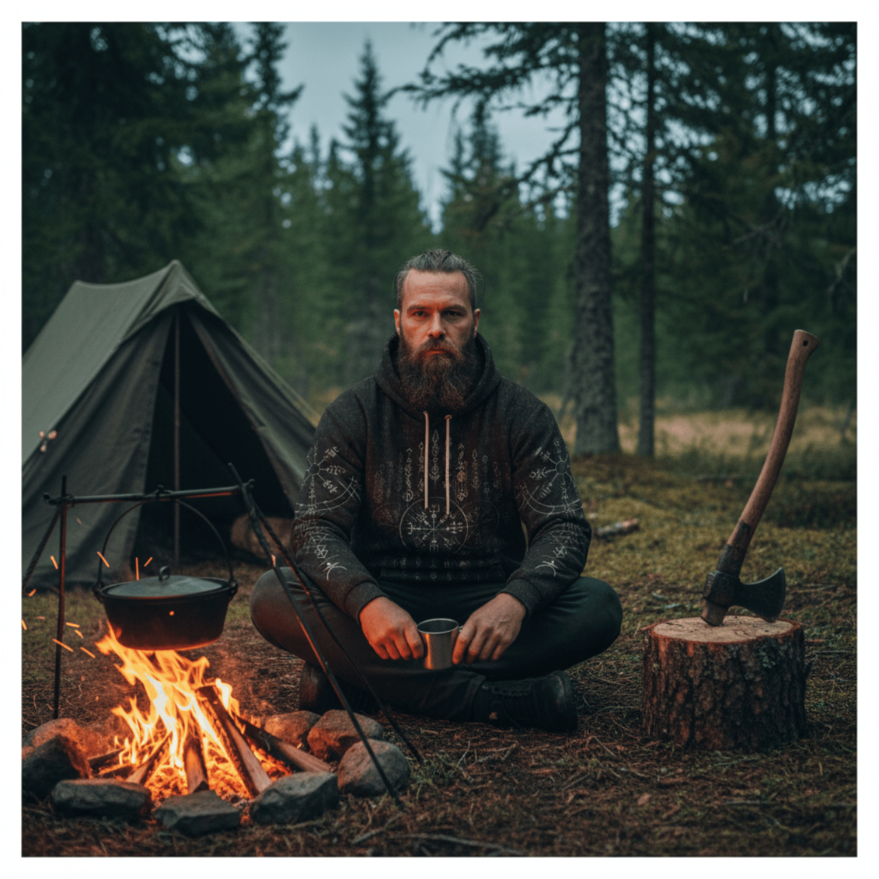 Viking Style Hoodie - Vegvisir Dark Runic Grunge A39 VKNGB
