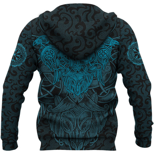 Viking Style Zip Hoodie Odin With Raven A15 VKNGB