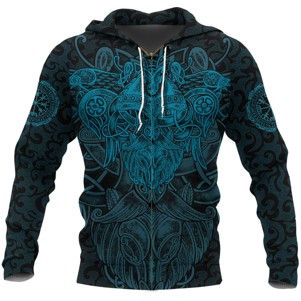 Viking Style Zip Hoodie Odin With Raven A15 VKNGB