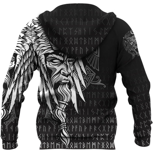 Viking Style Hoodie Odin Raven and Fenrir on Hand A39 VKNGB