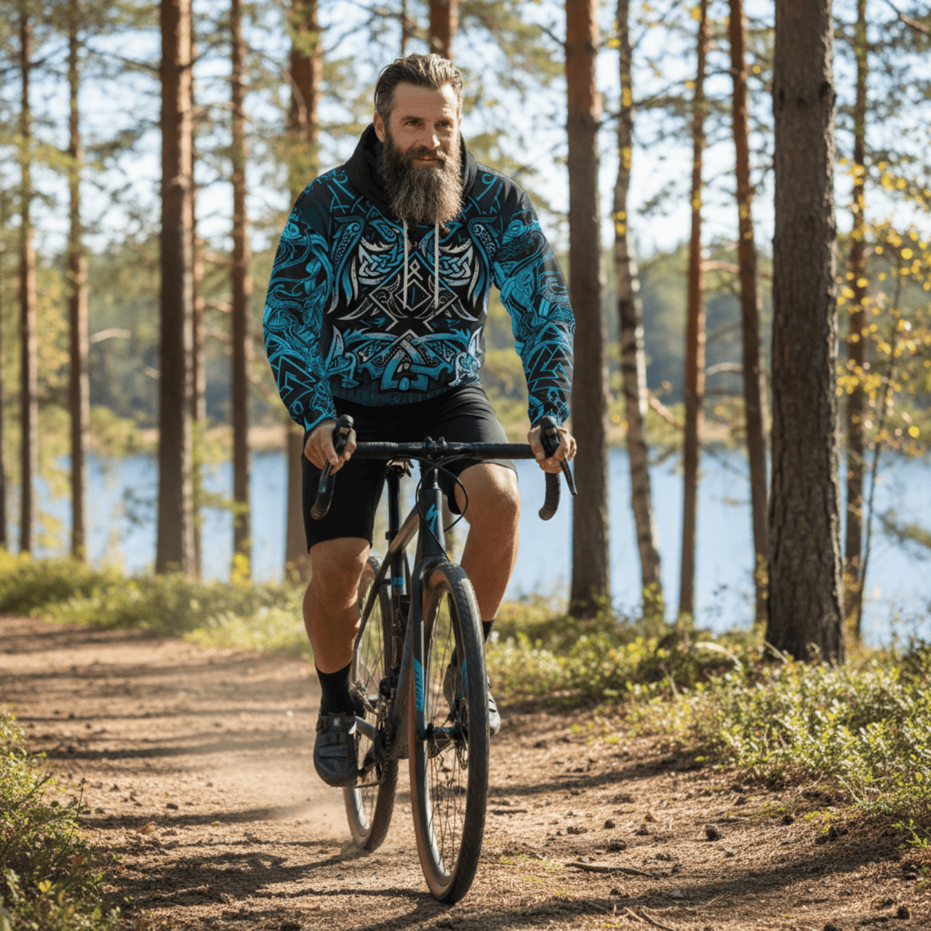 Viking Style Hoodie - Othala and Raven Blue A39 VKNGB