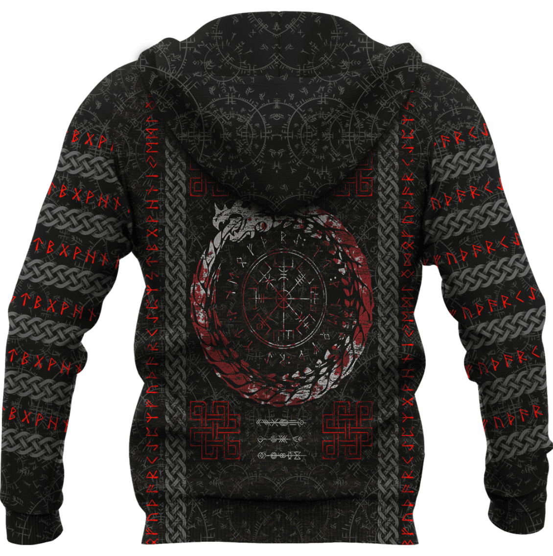 Viking Style Zip Hoodie - Dragon Vegvisir Blood with Runic Scandinavian A39 VKNGB
