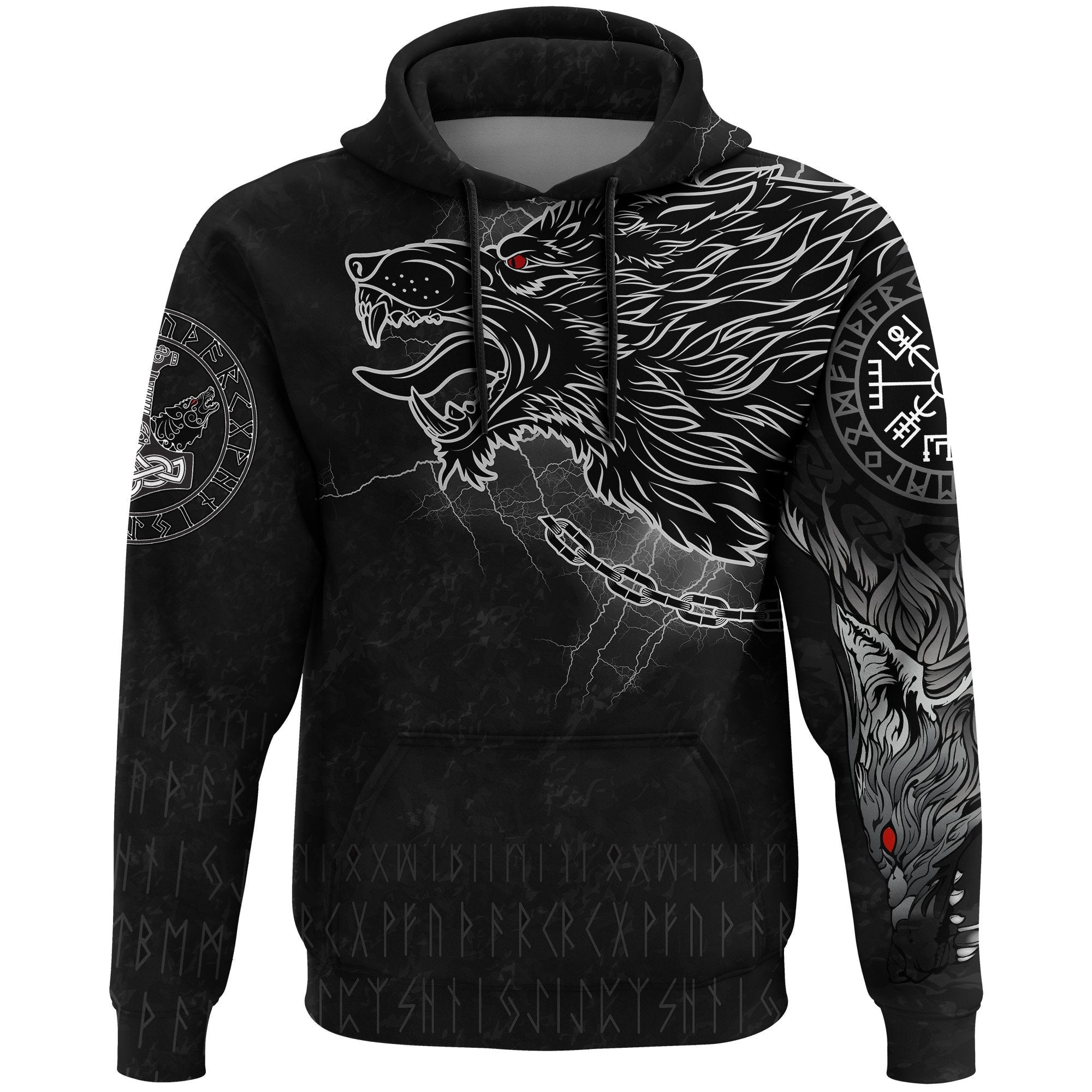 Viking Style Hoodie - Fenrir Norse Wolf Thunderstorm A39 VKNGB