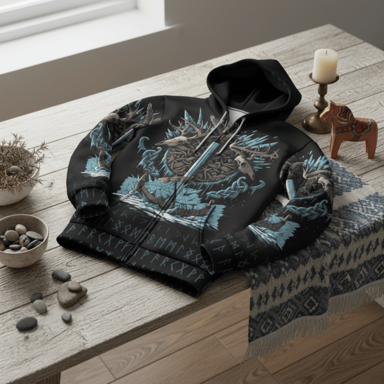 Viking Style Zip Hoodie - Isaz Rune A39 VKNGB