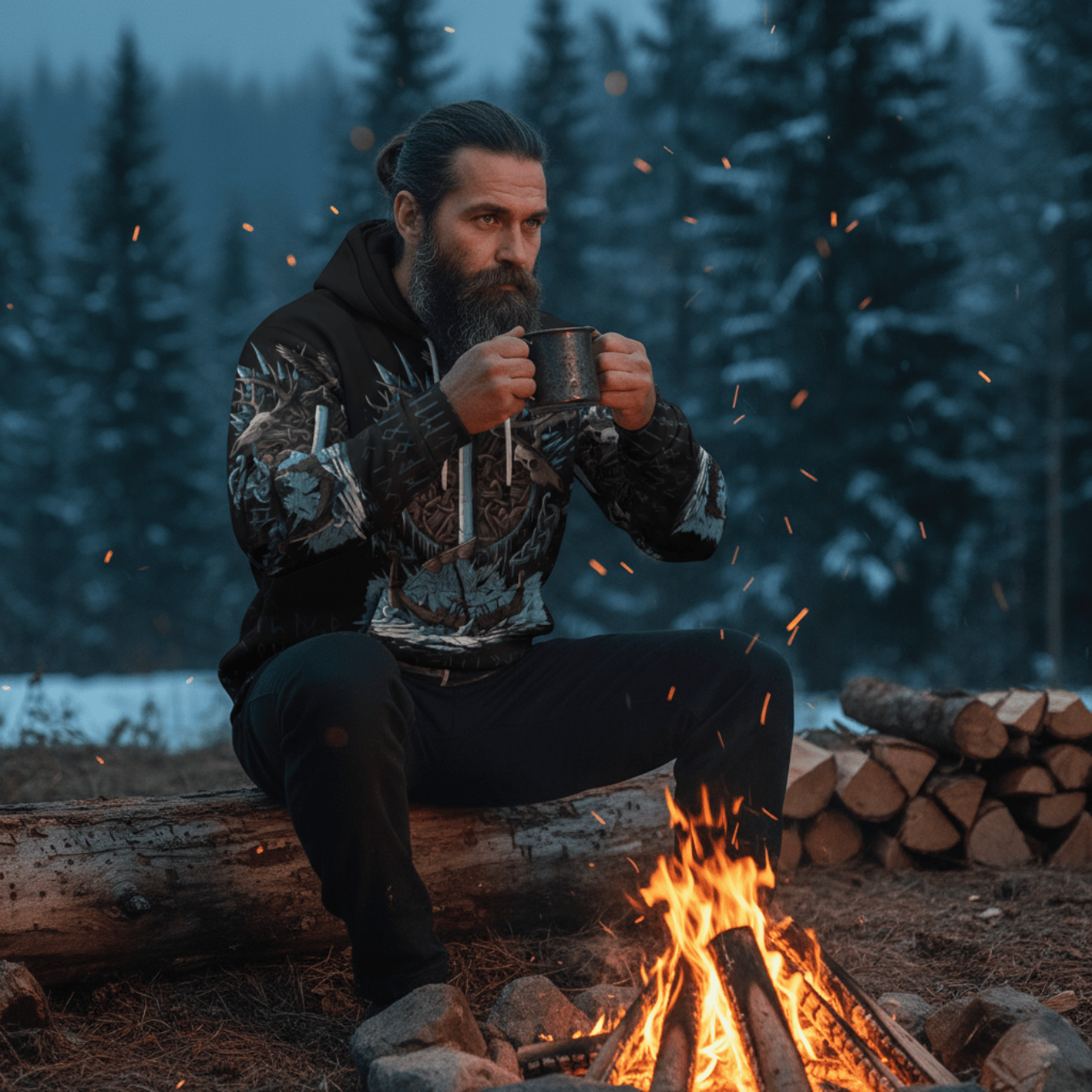 Viking Style Zip Hoodie - Isaz Rune A39 VKNGB