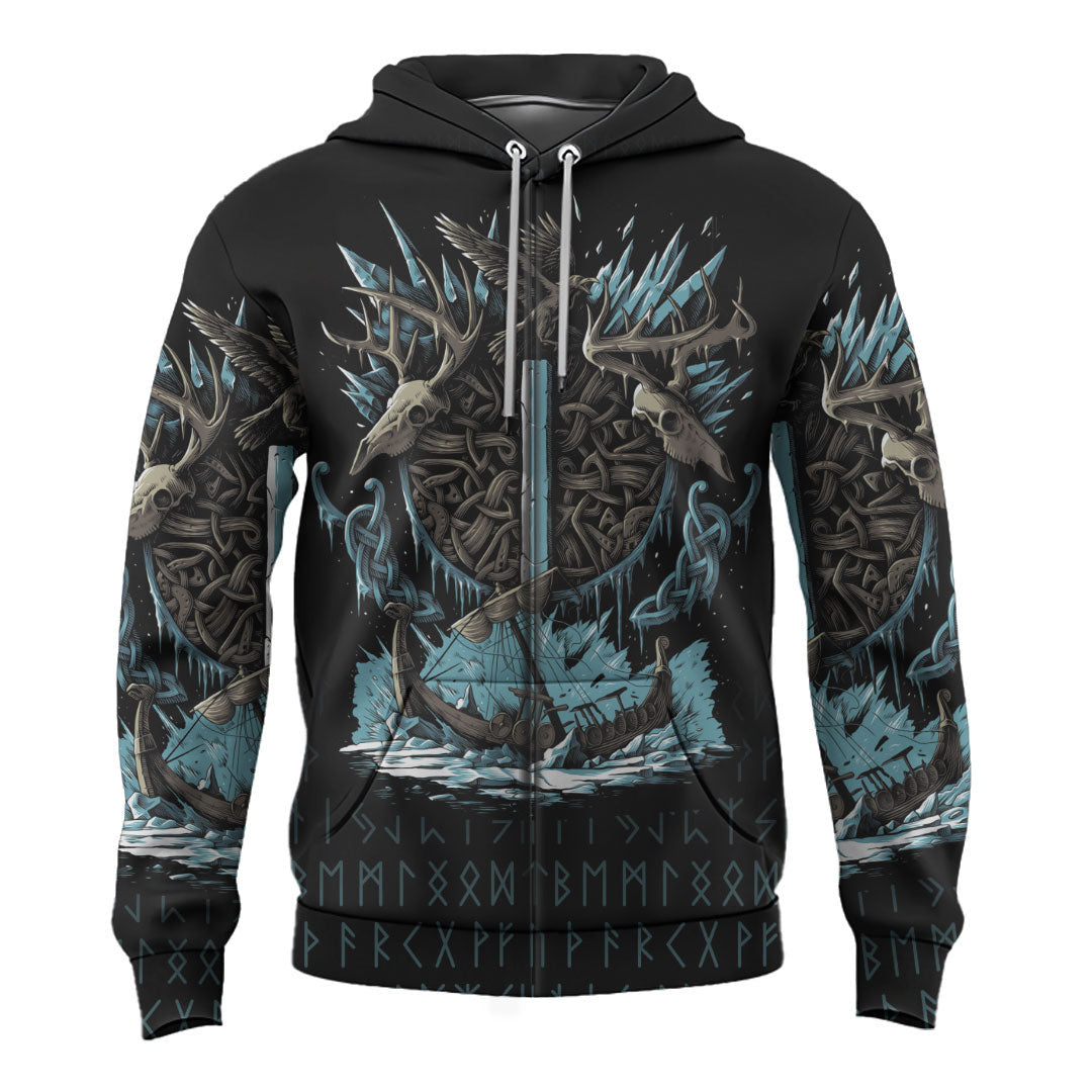 Viking Style Zip Hoodie - Isaz Rune A39 VKNGB