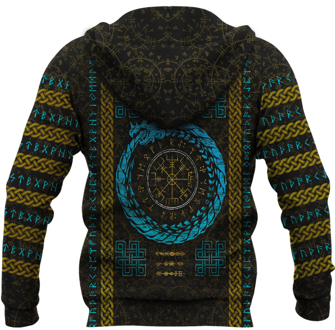 Viking Style Zip Hoodie - Dragon Vegvisir with Runic Scandinavian A39 VKNGB