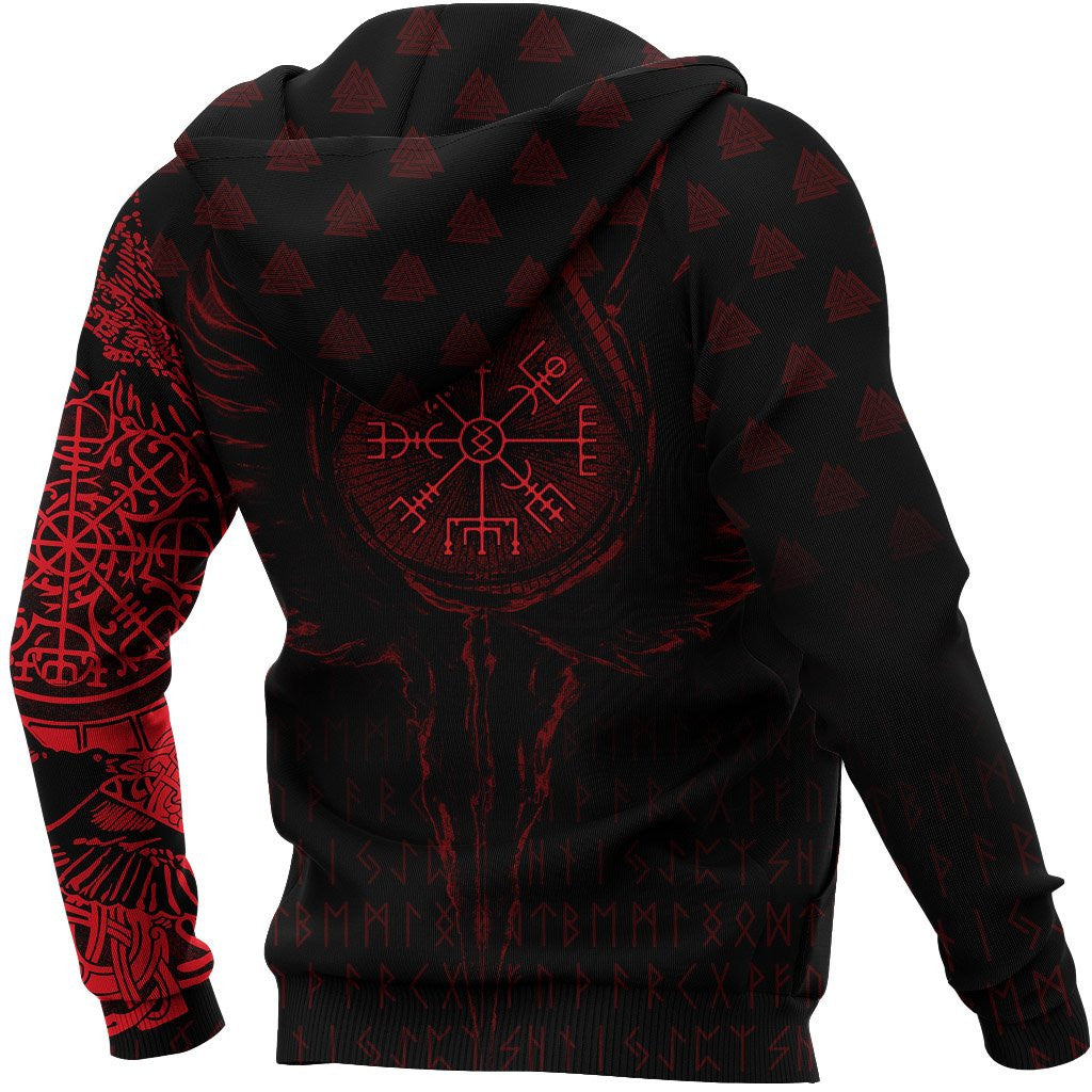 Viking Zip Hoodie - Old Norse Odin Tattoo - Red A39 VKNGB