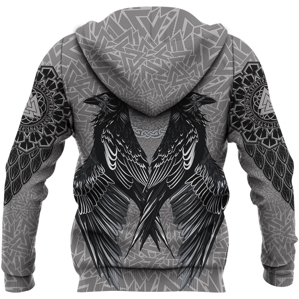VikingStyle Zip Hoodie Raven Valknut A39 VKNGB