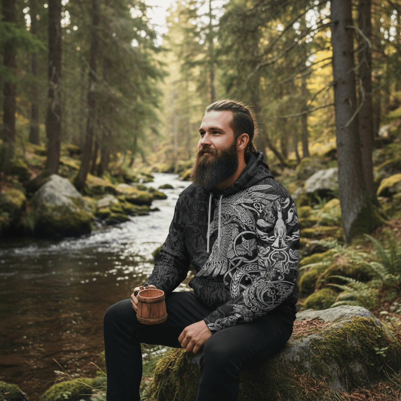 Viking Style Zip Hoodie - Special Raven Tattoo A39 VKNGB