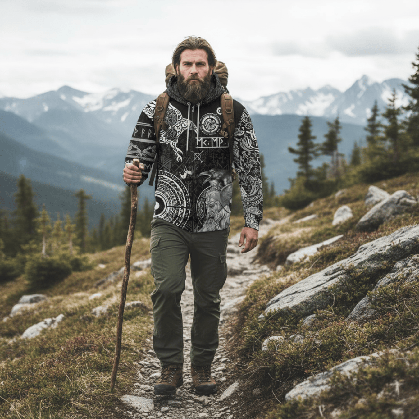 Viking Style Zip Hoodie - Odin And Raven Tattoo A39 VKNGB