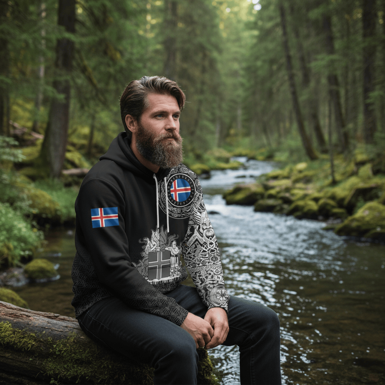 Viking Style Zip Hoodie - Iceland Coat Of Arms A39 VKNGB