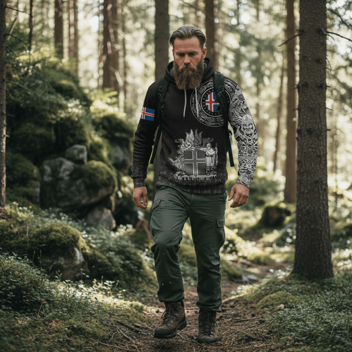 Viking Style Zip Hoodie - Iceland Coat Of Arms A39 VKNGB