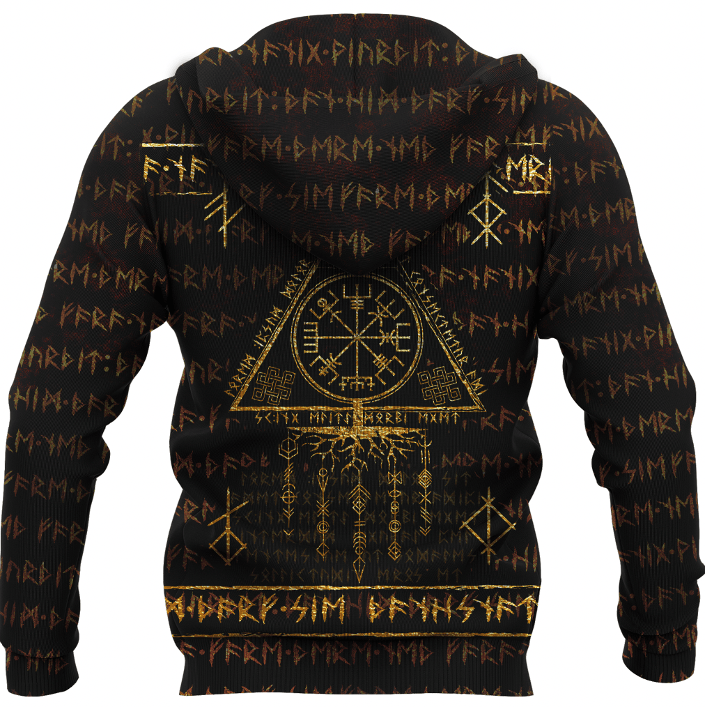 Viking Style Zip Hoodie - Scandinavian Viking Vegvisir Runic Grunge A39 VKNGB