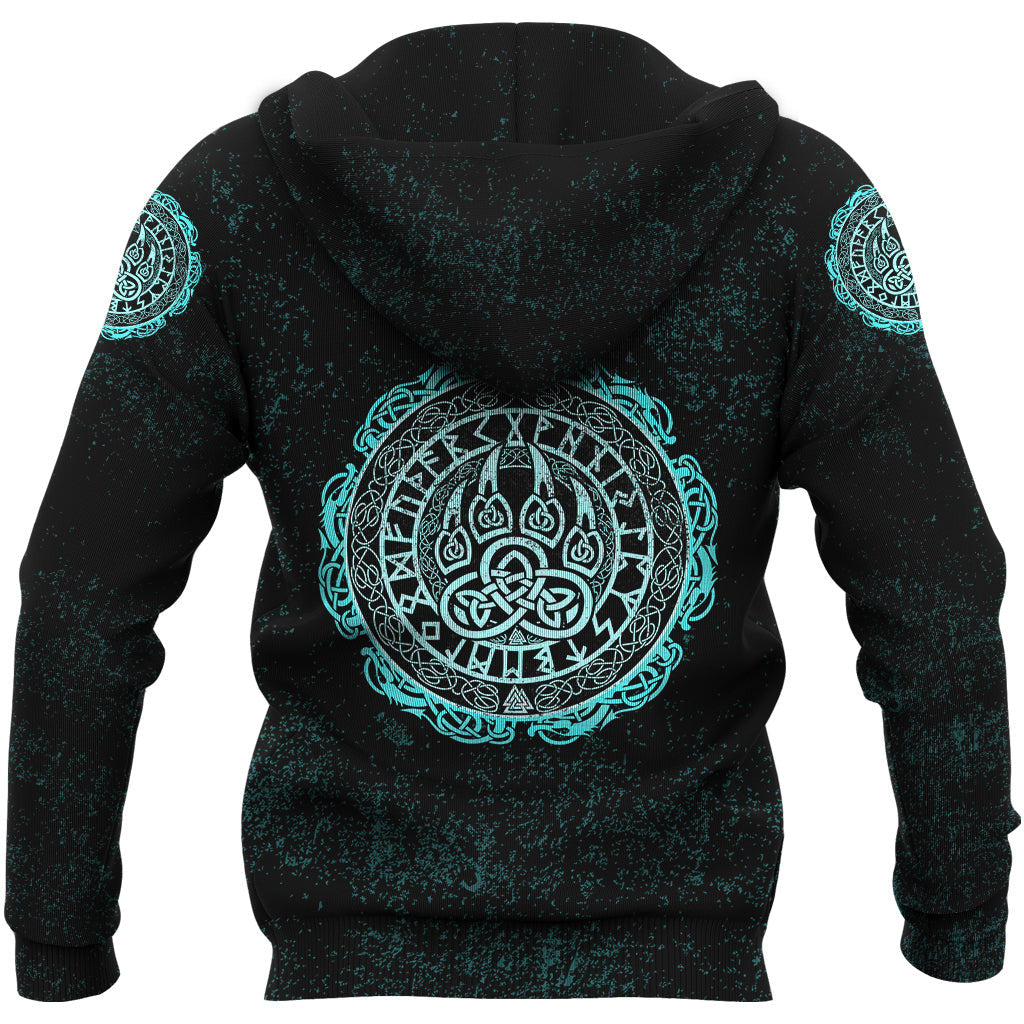 Viking Style Hoodie - Viking Bear Claws Cyan Tattoo A39 VKNGB