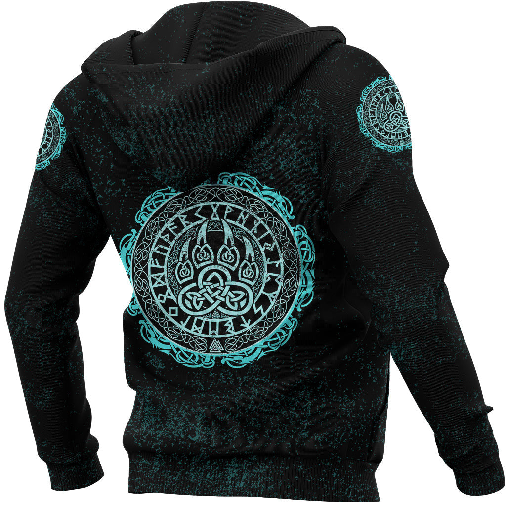 Viking Style Hoodie - Viking Bear Claws Cyan Tattoo A39 VKNGB