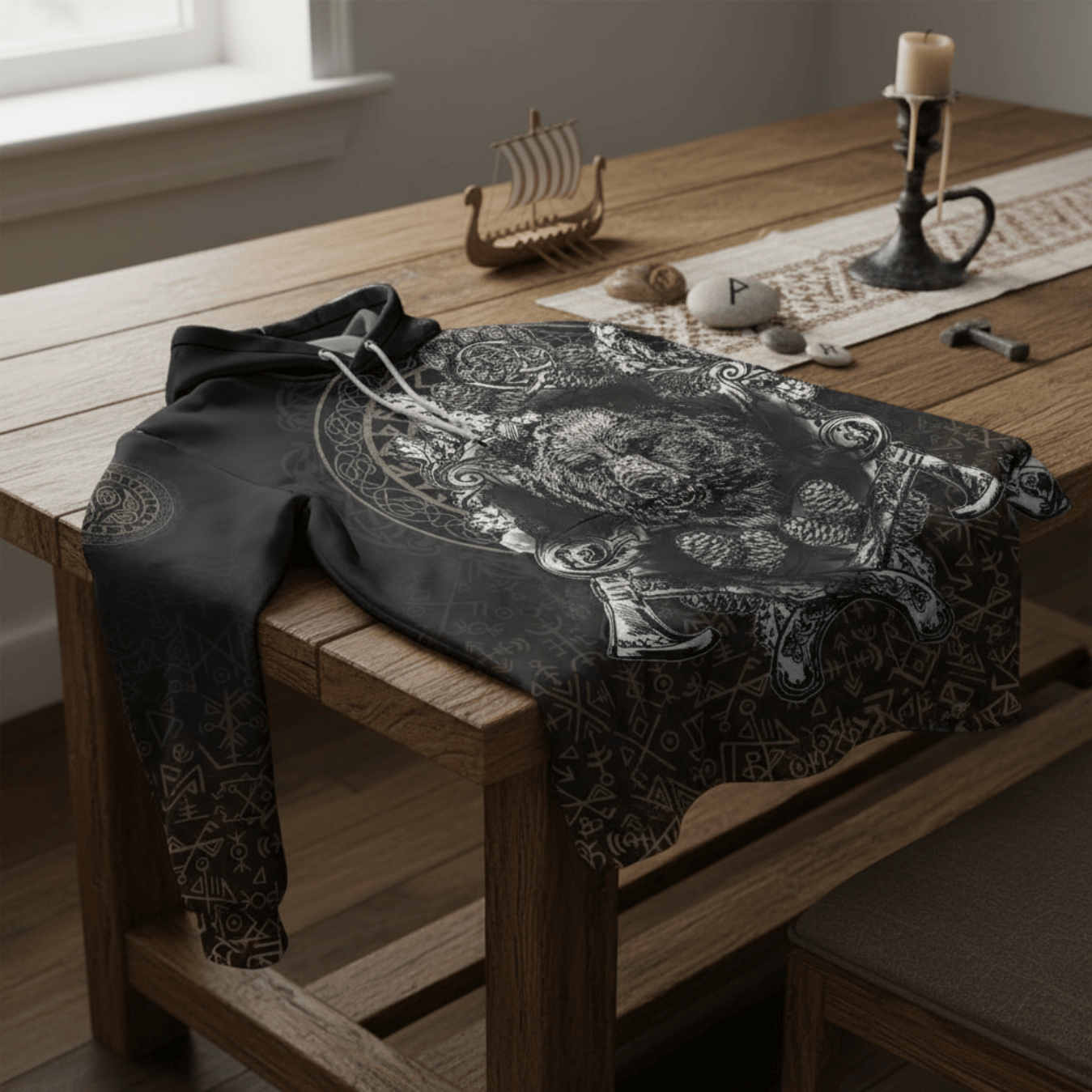 Viking Style - Hoodie Bear Claws and Viking Hammer A39 VKNGB
