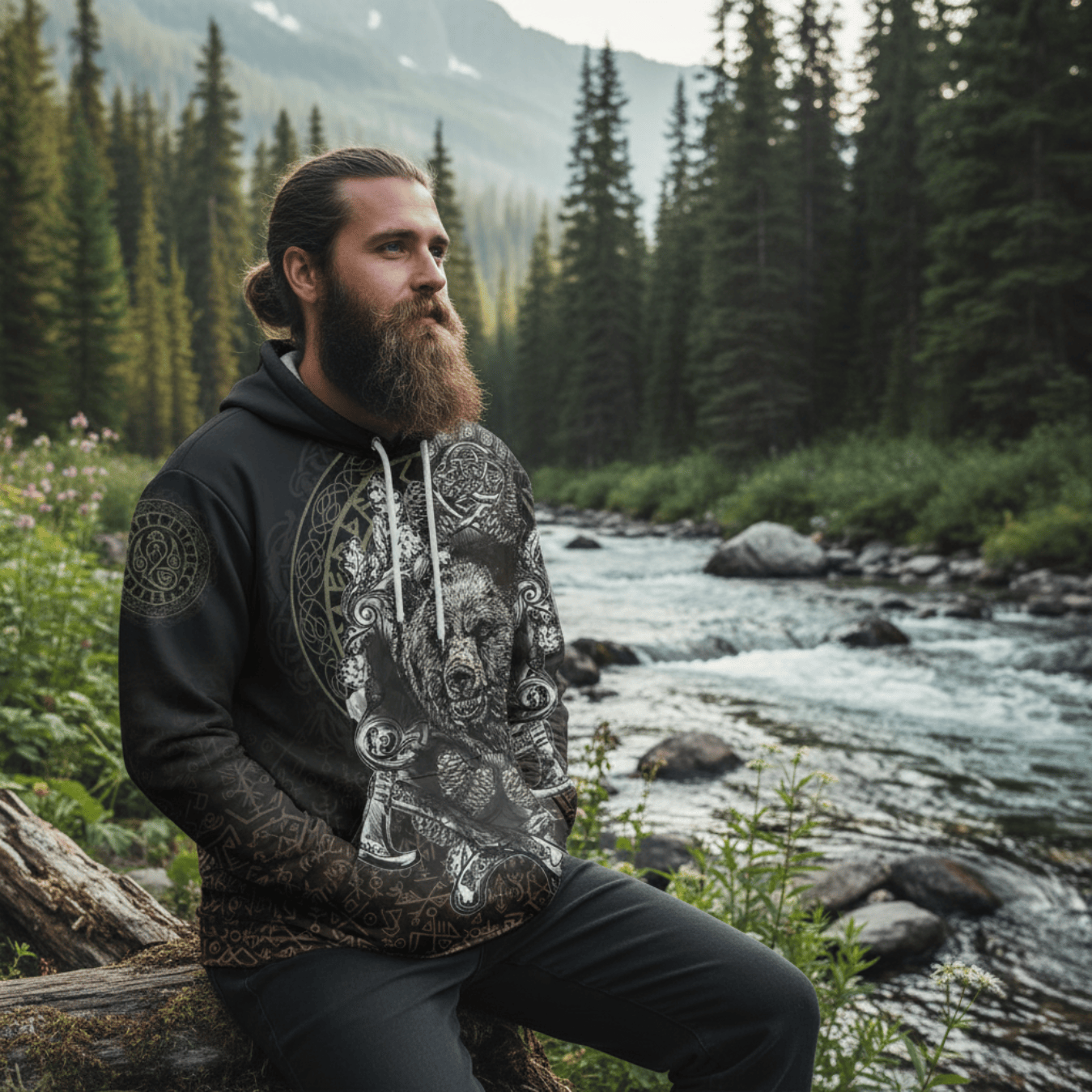 Viking Style - Hoodie Bear Claws and Viking Hammer A39 VKNGB
