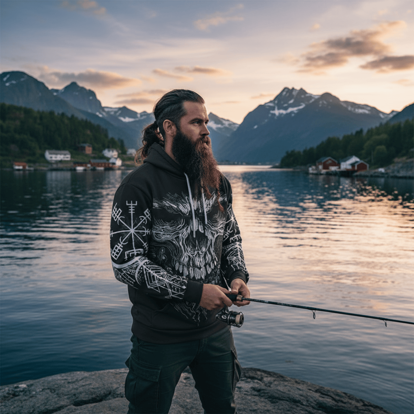 VikingStyle Clothing - Viking Skull and Vegvisir Hoodie A39 VKNGB