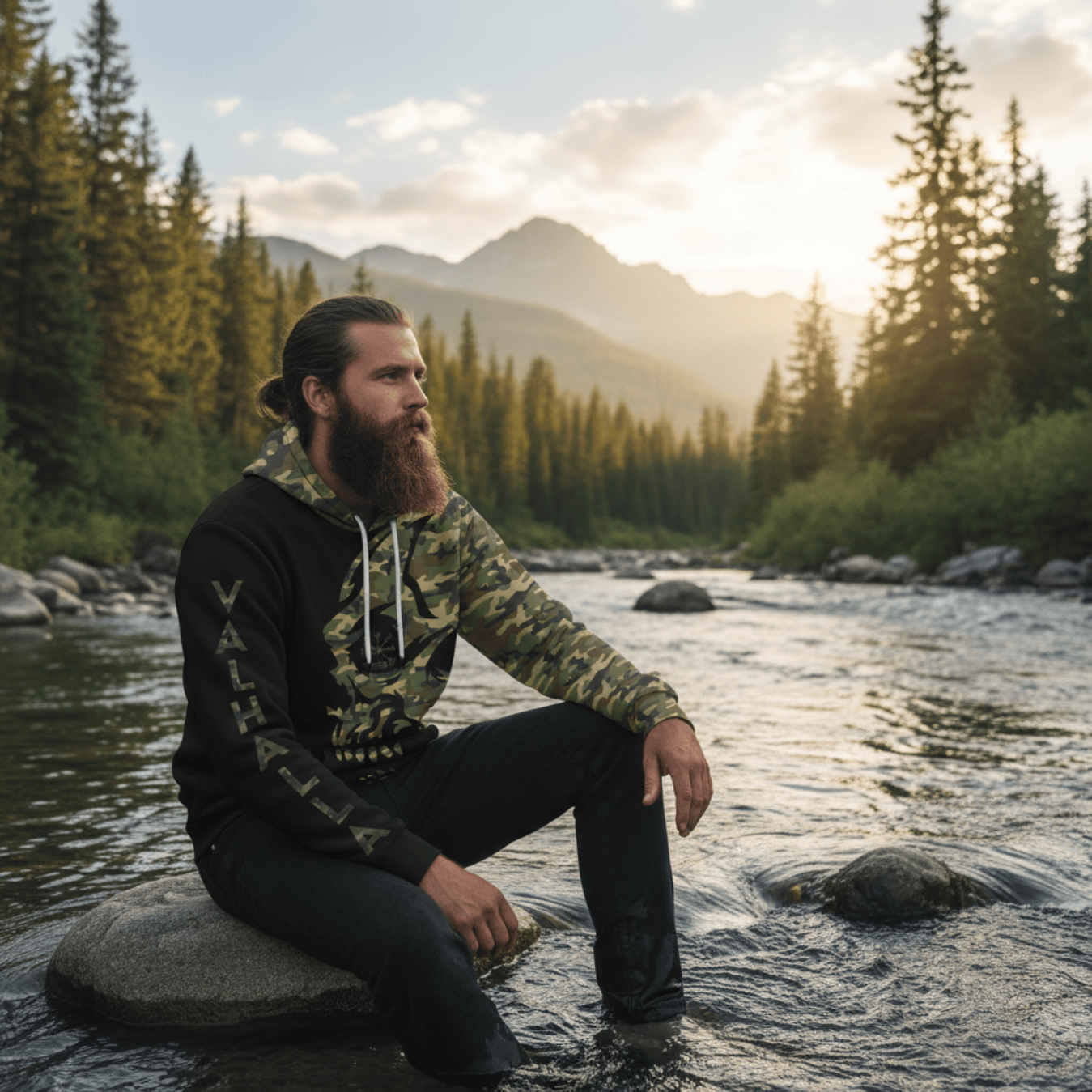 VikingStyle Clothing - VIKING CAMO VEGVISIR Viking Hoodie A39 VKNGB