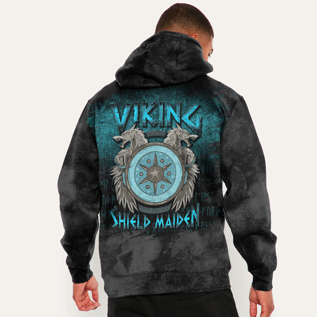 Viking Style Hoodie - Viking Shield Maiden Female Norse Hoodie A39 VKNGB