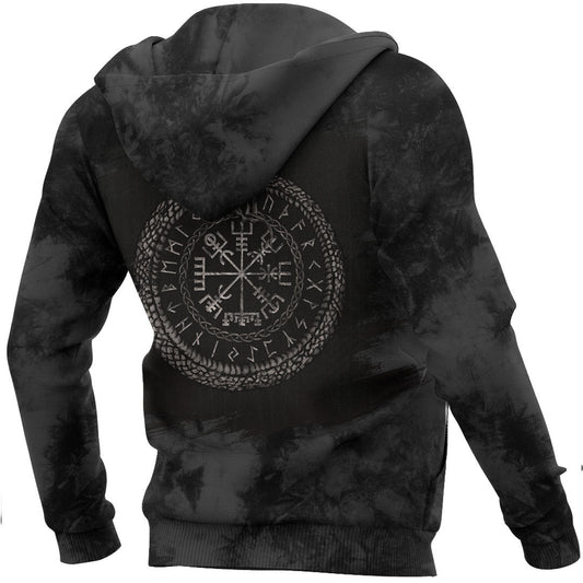 Viking Style Hoodie -Vegvisir With Ouroboros And Runes Hoodie A39 VKNGB