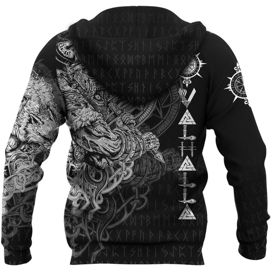 Viking Style - Viking Warrior Valhalla Hoodie Style Vegvisir A39 VKNGB