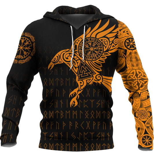 Viking Style Hoodie - Hoodie - The Raven Of Odin Tattoo Orange Version A7 VKNGB