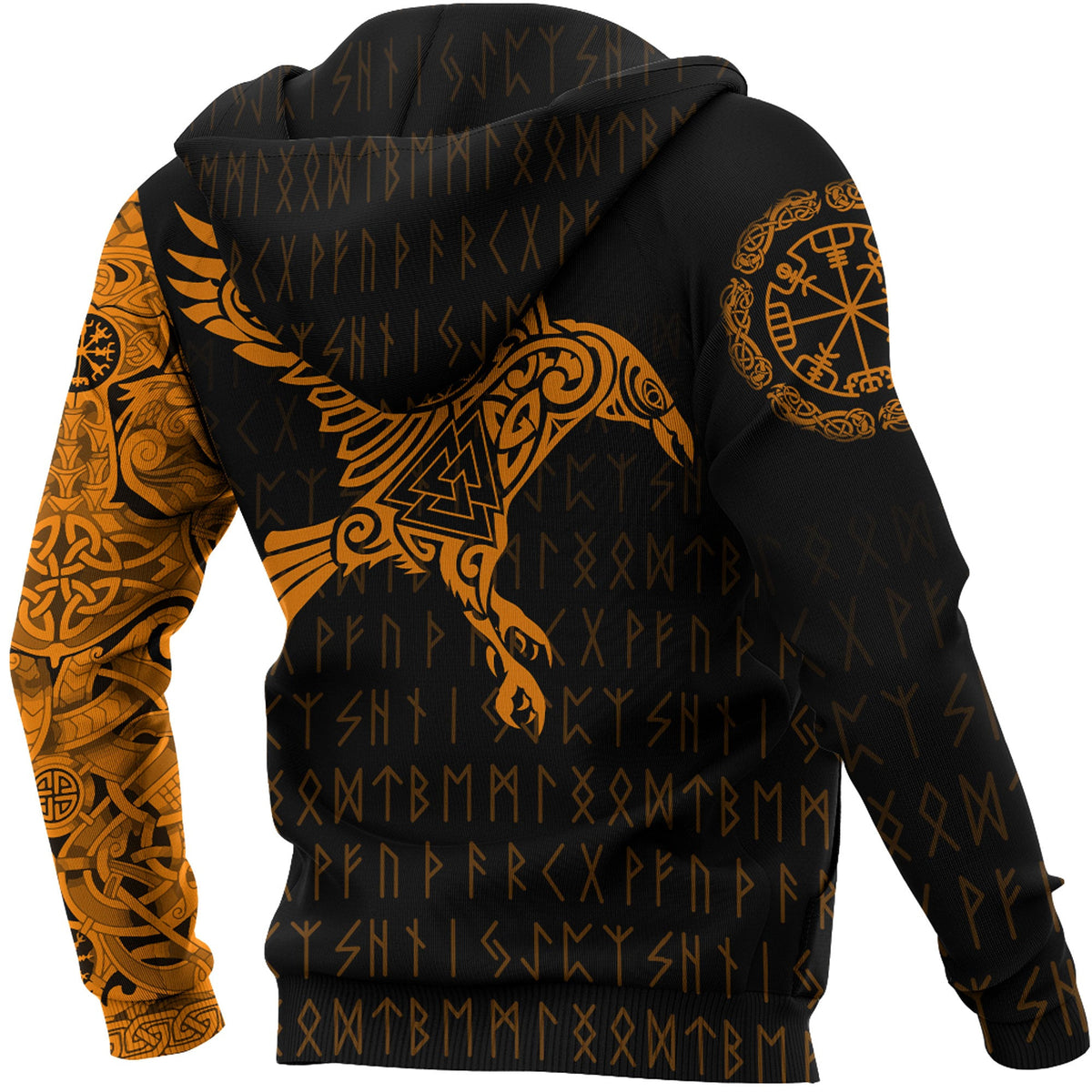 Viking Style Hoodie - Hoodie - The Raven Of Odin Tattoo Orange Version A7 VKNGB