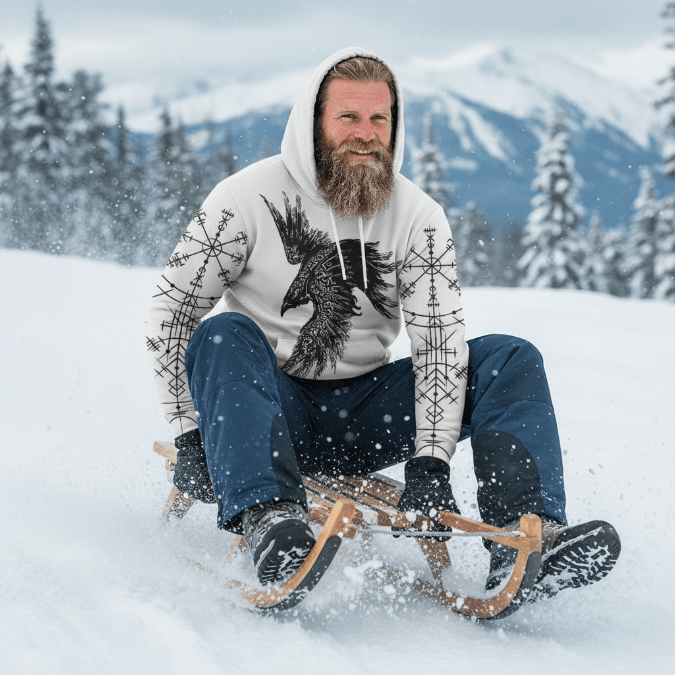 VikingStyle Clothing - RAVEN VEGVISIR - VIKING Hoodie A39 VKNGB