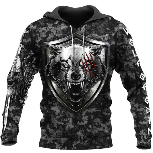 VikingStyle Clothing - Viking FENRIR WOLF AND HAMMER Hoodie VKNGB
