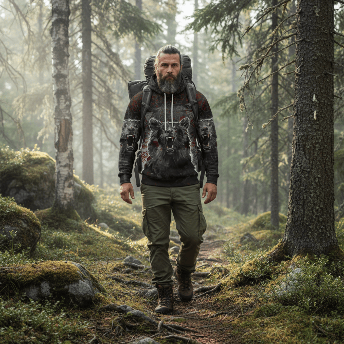 Viking Style Hoodie - Viking Berserker Bear Blood Hoodie A39 VKNGB