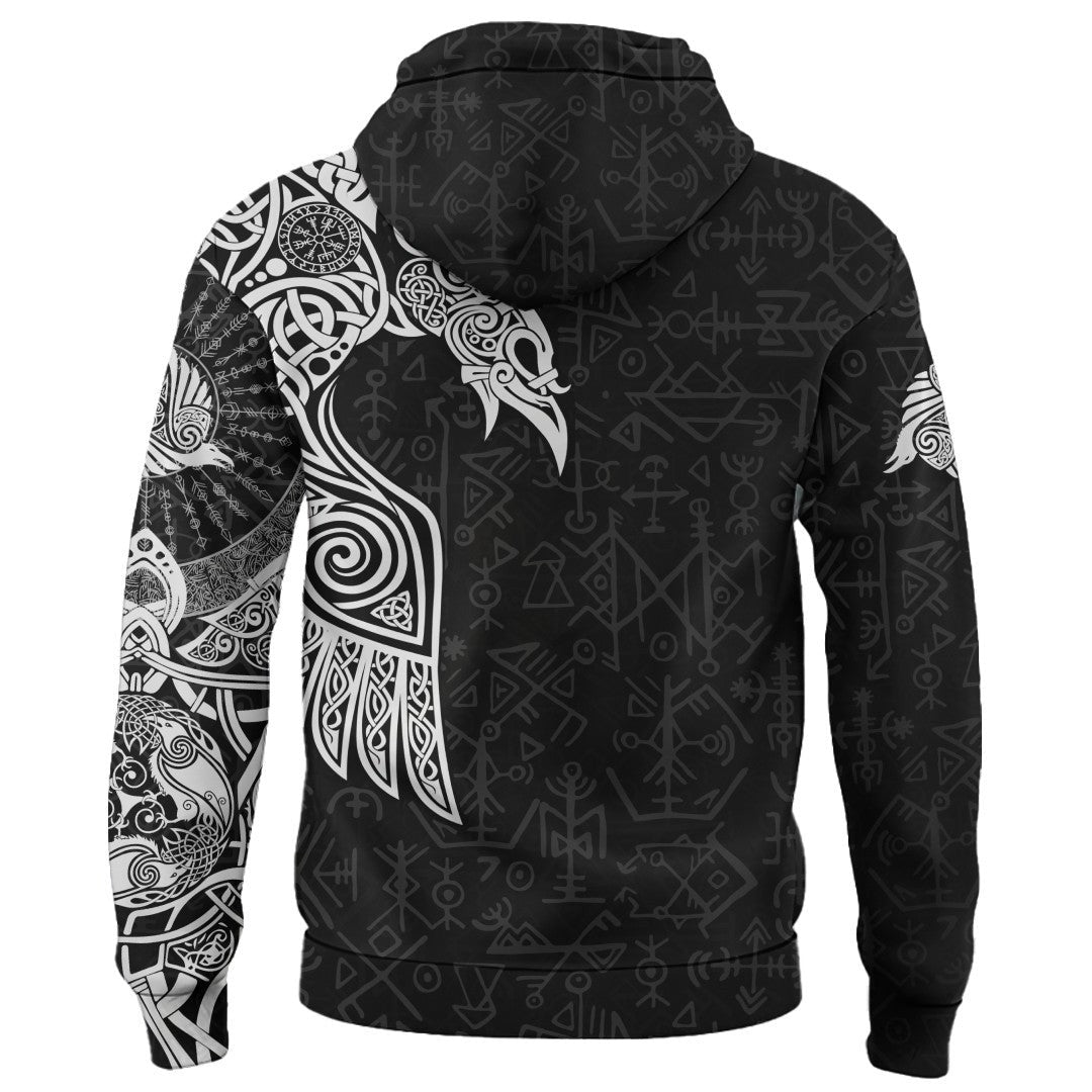 Viking Style Clothing - Viking Raven Tattoo Black Hoodie A39 VKNGB