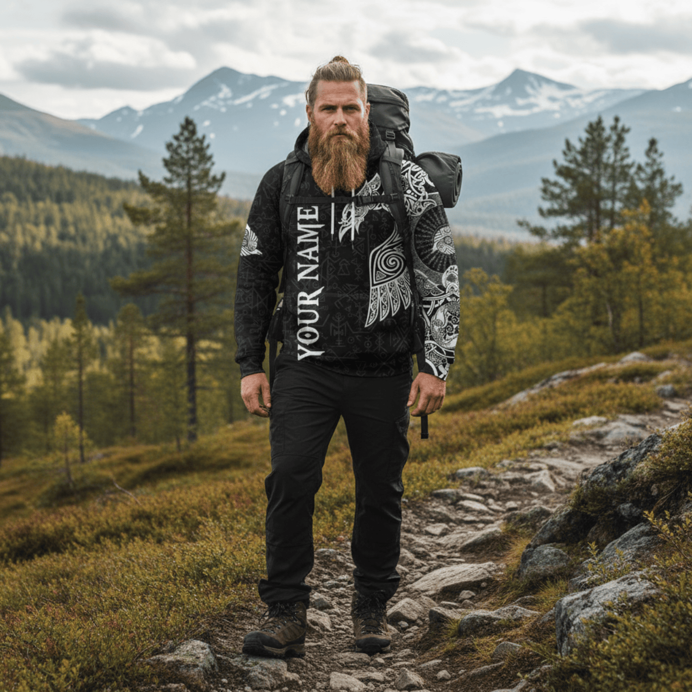 Viking Style Clothing - Viking Raven Tattoo Black Hoodie A39 VKNGB