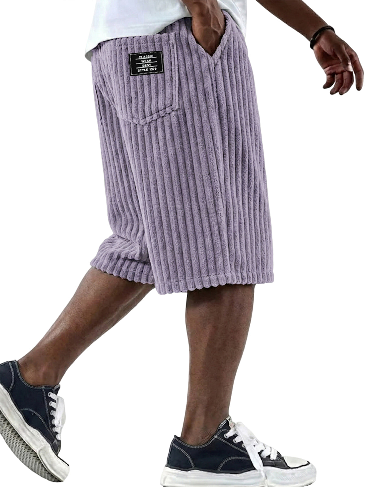 Men's Vintage Corduroy Shorts - Embroidered Comfort Fit Casual Bottoms