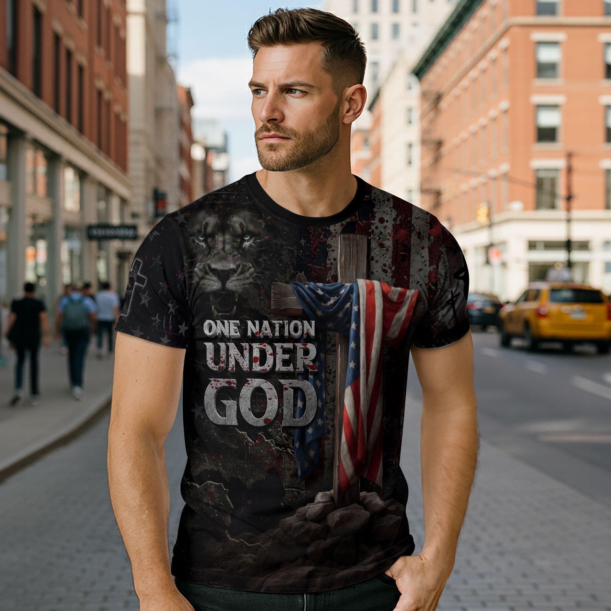 One Nation Under God Lion & Cross T-Shirt